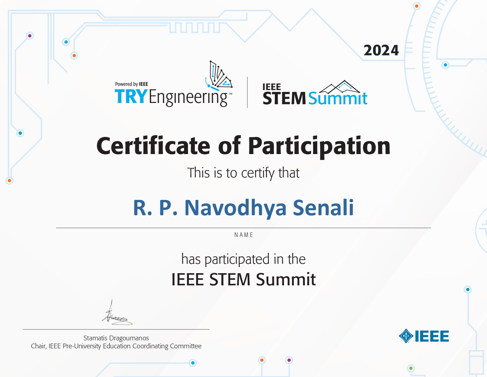 STEM Summit Certificate