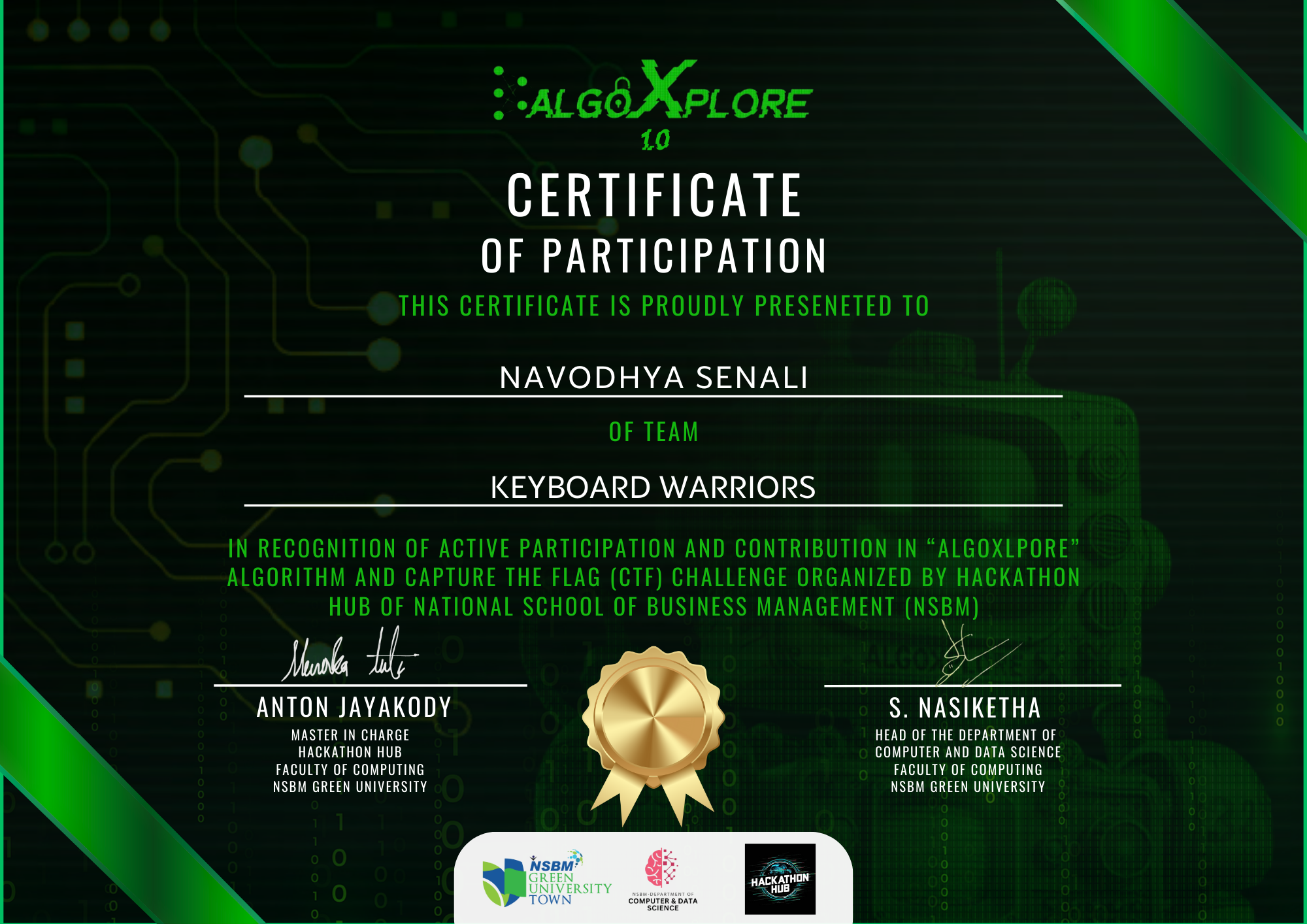 AlgoXplore Competition Certificate