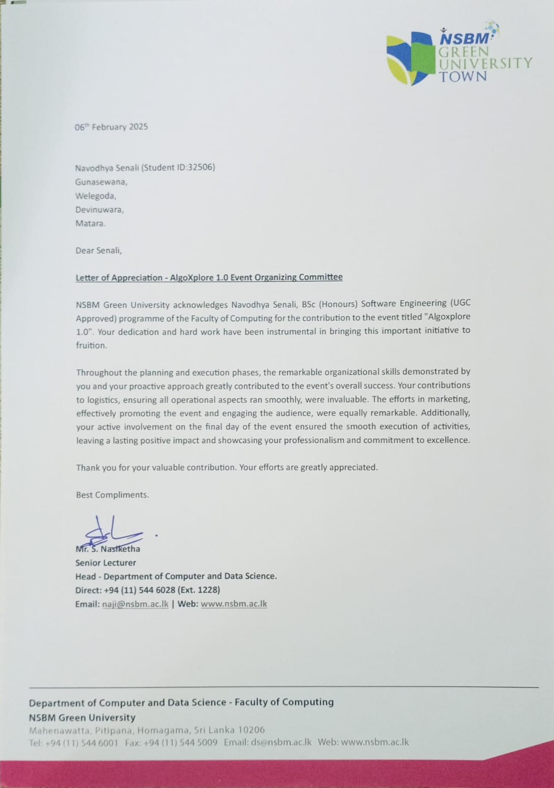 AlgoXplore Appreciation Letter