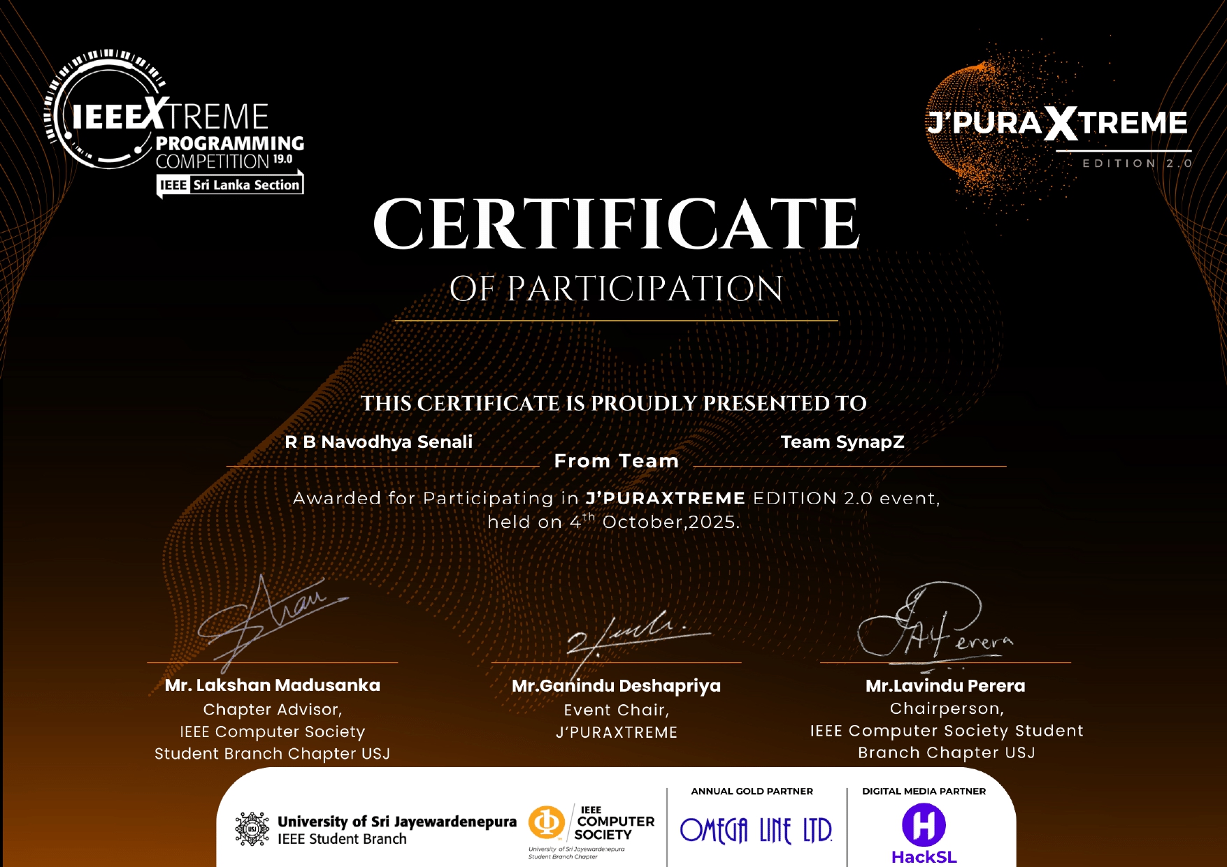 JpuraXtreme Competition Certificate
